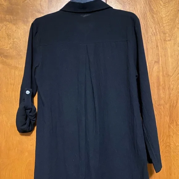 Long Sleeve Collard Button Down Shirt Dress Black With Side Slits Size Small - Picture 6 of 8